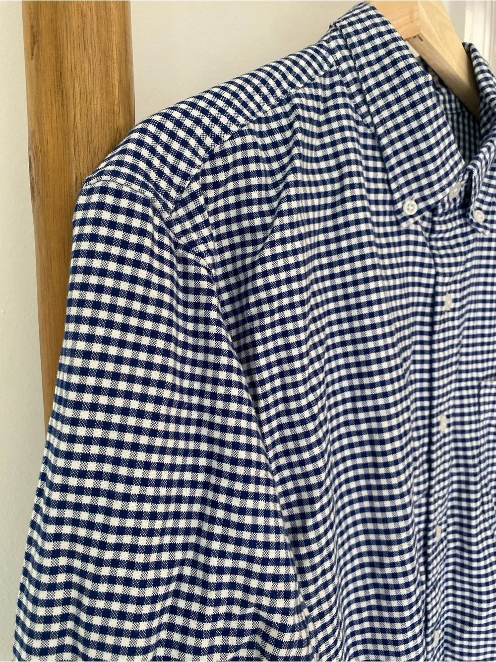 J. Crew Flex Navy & White Gingham Long Sleeve Button-Down Casual Shirt Sz Large